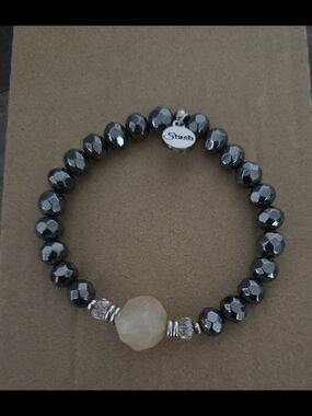 Stash Hematite Beaded Bracelet with Beige Focal Stone